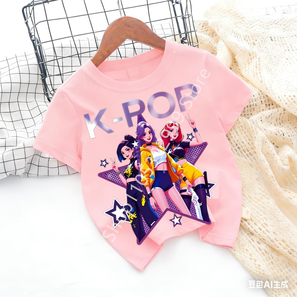 2026 Girls KPOP Idol Group Print Short Sleeve Boys and Girls TShirt Cute Cartoon Graphic Tee Kids Summer Casual Top