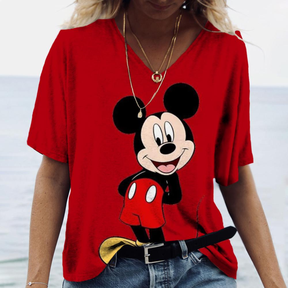 Casual Loose Top V-neck Versatile Short Sleeve Fashion Print T-Shirts Women’s