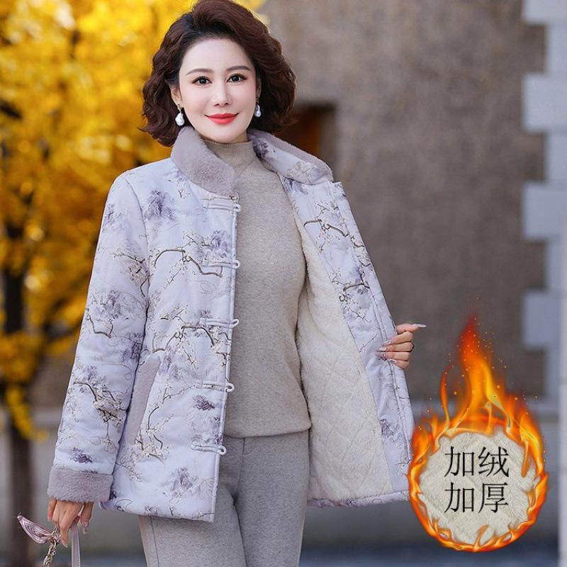 New Winter Chinese Fleece Thickened Cotton-padded Jacket Medium Women's Down Warm Cotton-padded Jacket