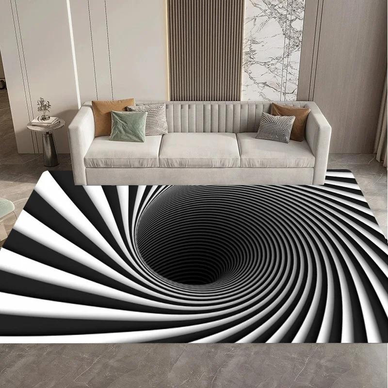 Visual 3D Black and White Grid Illusion Vortex Trap Mat Rug for Bedroom Sofa Living Room Decoration carpet