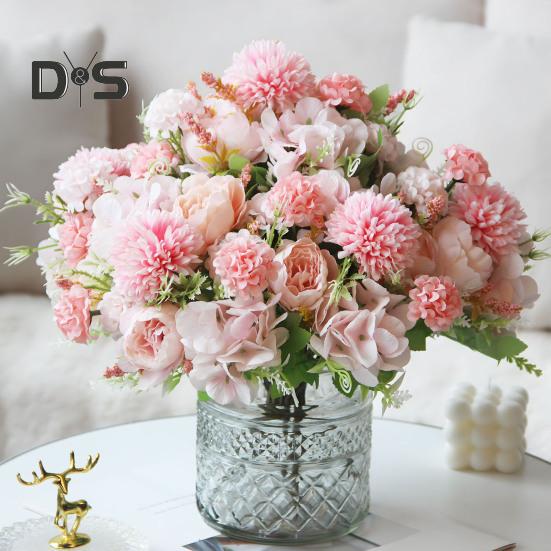 Artificial Flowers Fake Peonies Bouquet Mixed Faux Silk Flowers Artificial Blooms Bunch for Table Centerpiece Wedding Party Decor