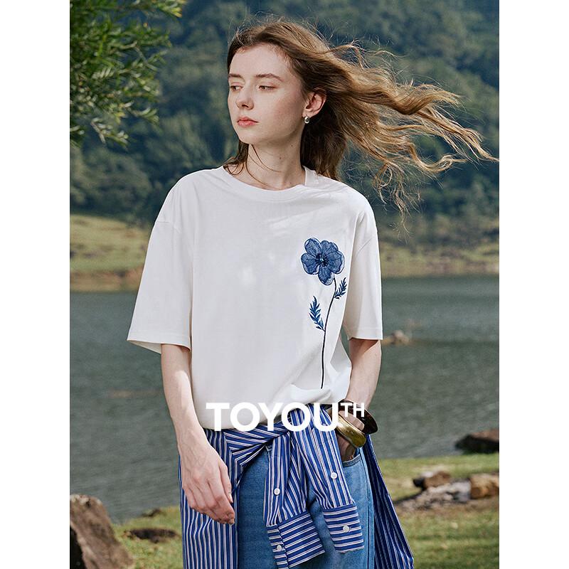 Chuyu Women's Cotton Blend Denim Patch Embroidered T-Shirt