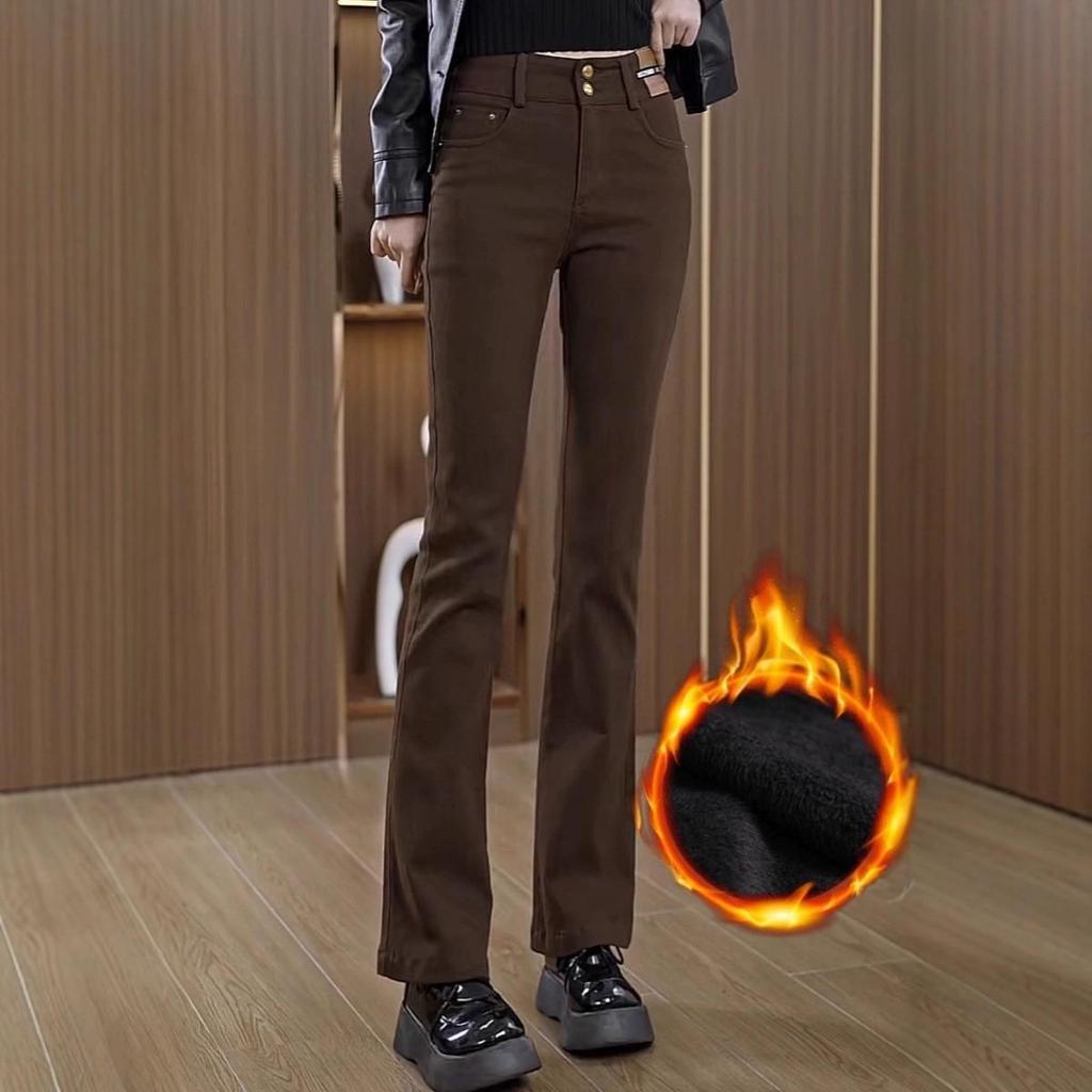 Damen-Jeans mit hohem Bund und Micro-Flare-Schlag, Herbst/Winter 2025 - Vielseitige, figurformende Schlaghosen mit Fleece-Futter.