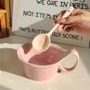 Ins Cream Wind Ceramic Mug Qu Handle Cup Large Capacity Breakfast Cup Oatmeal Bowl with Spoon Girls' Souvenir