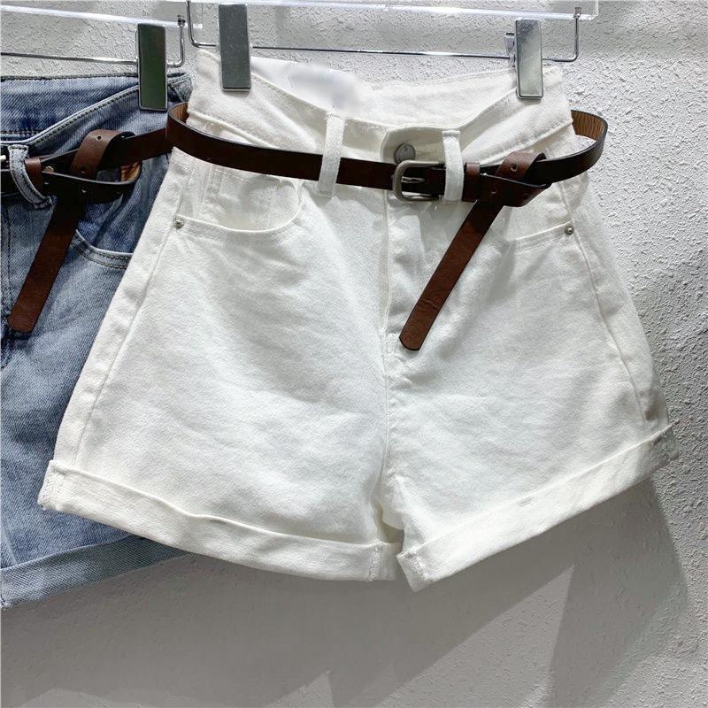 Pantaloni scurți din denim cu model clasic și minimalist, versatil, pentru femei, talie înaltă, vară, secțiune subțire, largi, cu picior larg, margine rulată, un cuvânt, individualitate