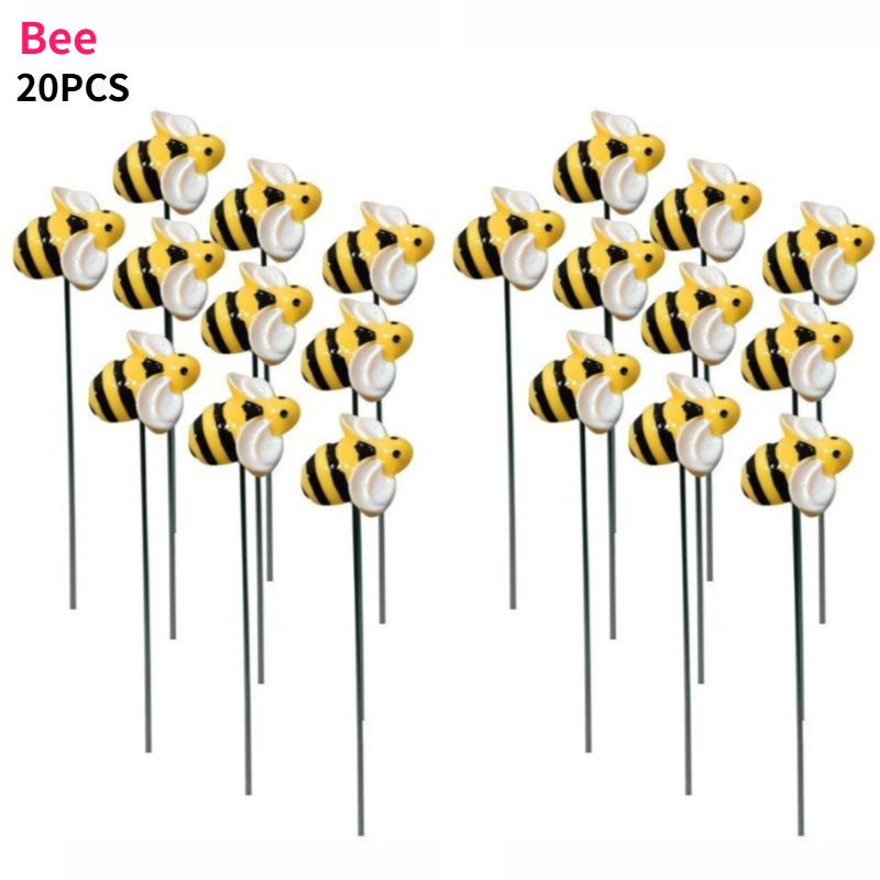 20pcs Bee & Ladybug Resin Stake Decorations Modern Floor-Mounted Garden Plugs for Outdoor Flower Beds Lawn Paths Potted Plants