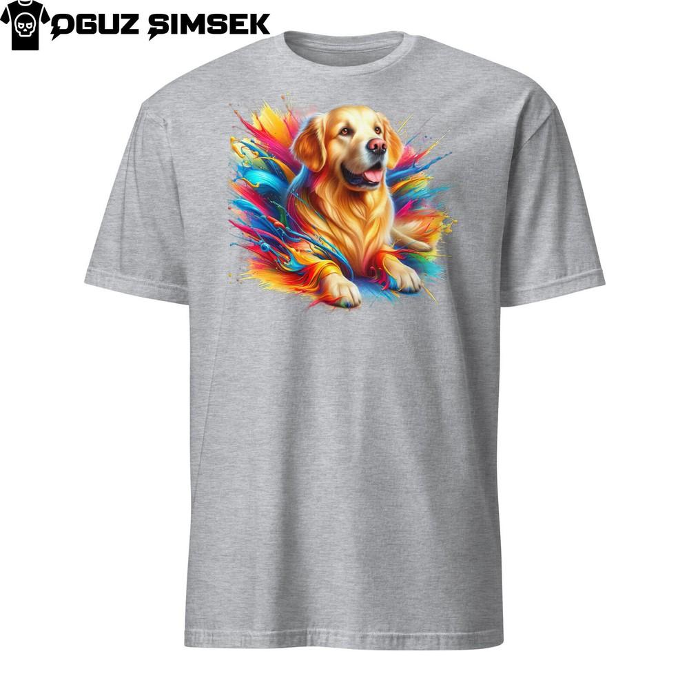 Colorful Golden Retriever Unisex T-Shirt: Vibrant Dog Tee with Paint Splashes