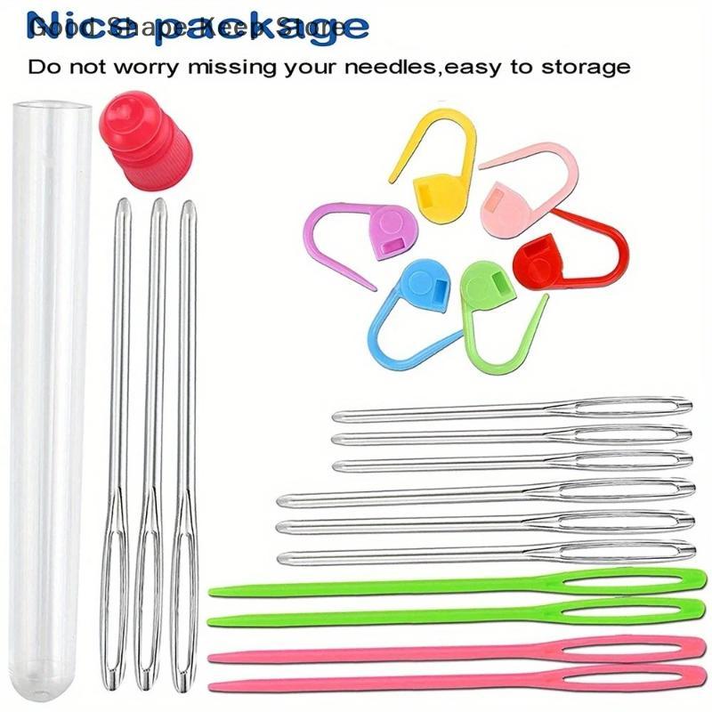 26/100Pcs Large Eye Blunt Yarn Needles Knitting Sewing Kit Plastic Weaving Crochet Locking Counter Stitch Markers Sewing Tools