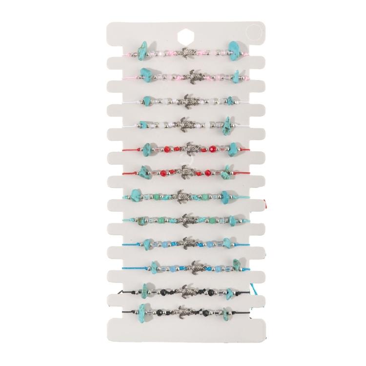 Pack of 12 Adjustable Handcrafted Turtles Bracelet Set Fashion Wristbands with Turquoise Crystal Wood Bead Details