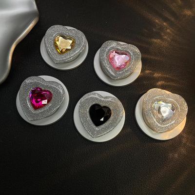 Heart-Shaped Rhinestone MagSafe Phone Holder: Retractable, Foldable, Strong, Airbag Design for Women