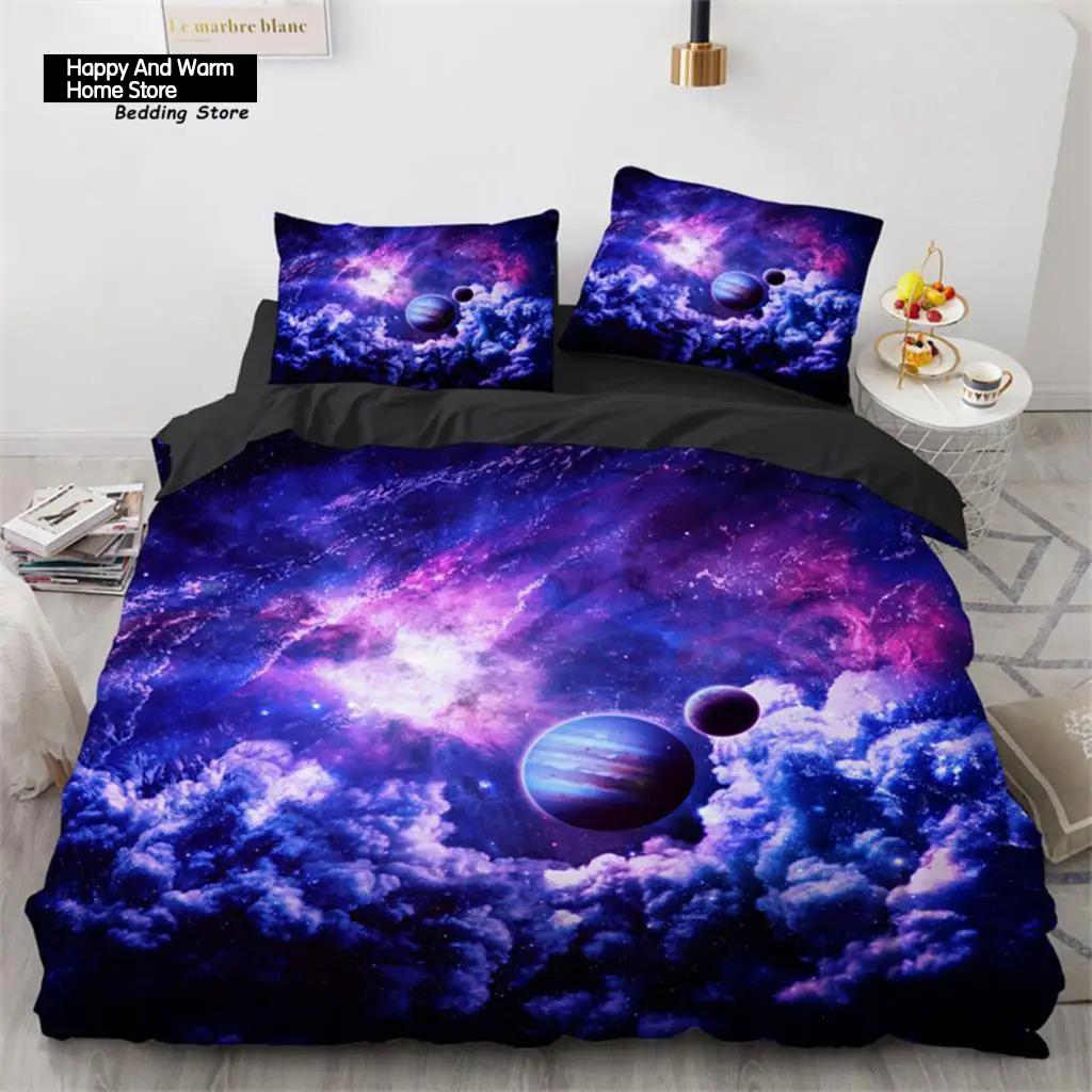 Galaxy Duvet Cover Twin King Size For Teens Boys Starry Sky Bedding Set Microfiber Outer Space Theme Decor Comforter Cover