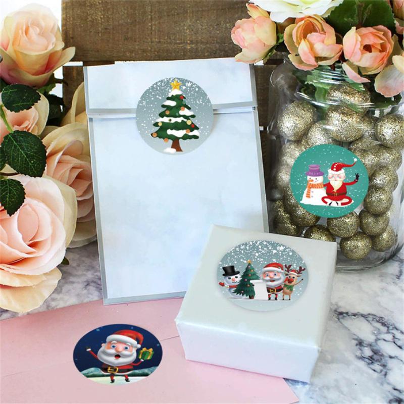 500pcs/roll 1-inch/25mm Christmas Self-adhesive Stickers Holiday Gift Sealing Label Decoration