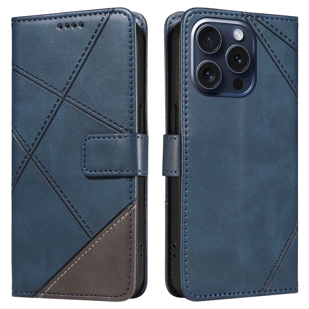 For iPhone 15 Pro Case Shockproof Geometric Lines PU Leather Phone Cover