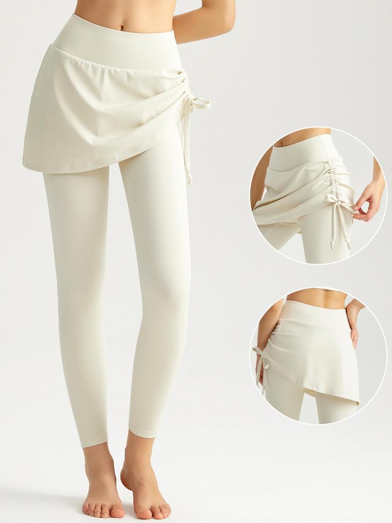 Ruffled High-Waist Yoga Pants with Skirt Overlay – Quick-Dry, Butt-Lifting, Anti-Embarrassment Design for Running, Dancing, and Sports.