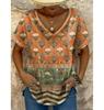Plus Size Women's T-shirt Vintage Flower Graphics Fashion Short Sleeved V-Neck Tops Summer Casual Tees Women Clothing