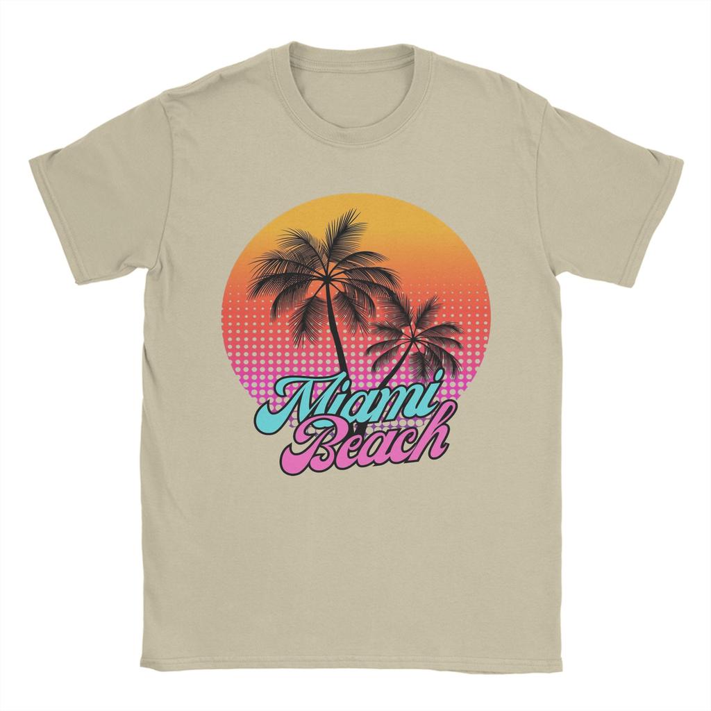 Miami Beach Palm Cotton TShirt For Unisex Summer Vintage T Shirts Breathable Hip Hop Tees Oversized Wholesale Tops