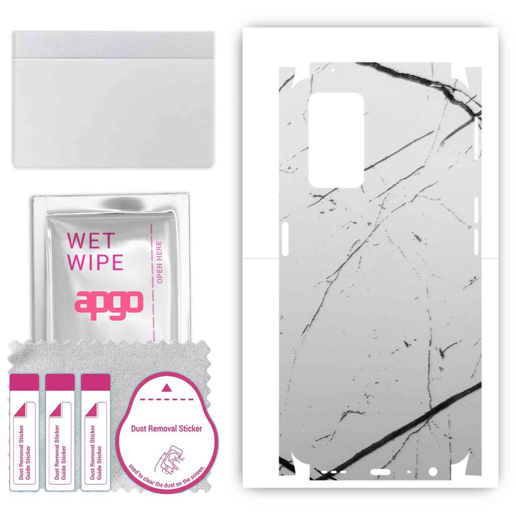 apgo Autocolant protector de piele pentru spate+laterale compatibil cu Oppo A96 4G, Folie Full Wrap, Folie, Vinil - Model Marmură Albă