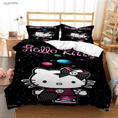 Hellokitty Cartoon Anime Ganzjahres Bettbezug Bettdecke Bettwäsche Sets Weicher Steppdeckenbezug und Kissenbezüge Einzel-/Doppel-/Queen-/King-Size