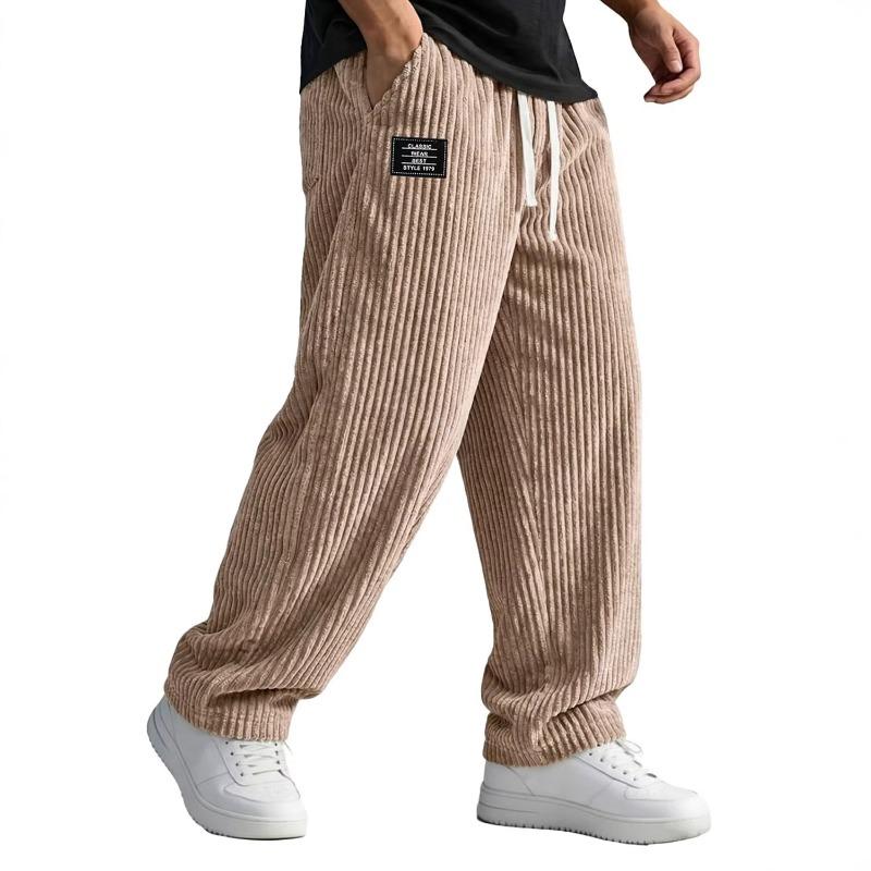 Men's American-style Embroidered Black Label Loose Straight-fit Casual Pants with Vertical Stripes Casual Pants