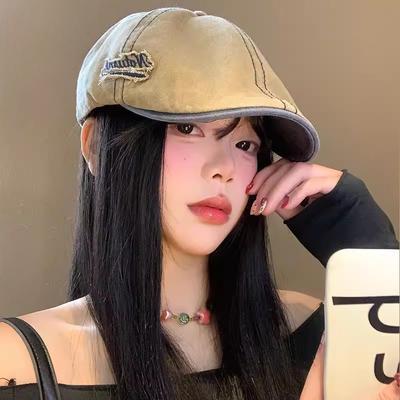 Japanese Retro Washing Denim Front Hat Girl Showing Face with Little Beret Versatile Big Head Around Painter Hat Trend