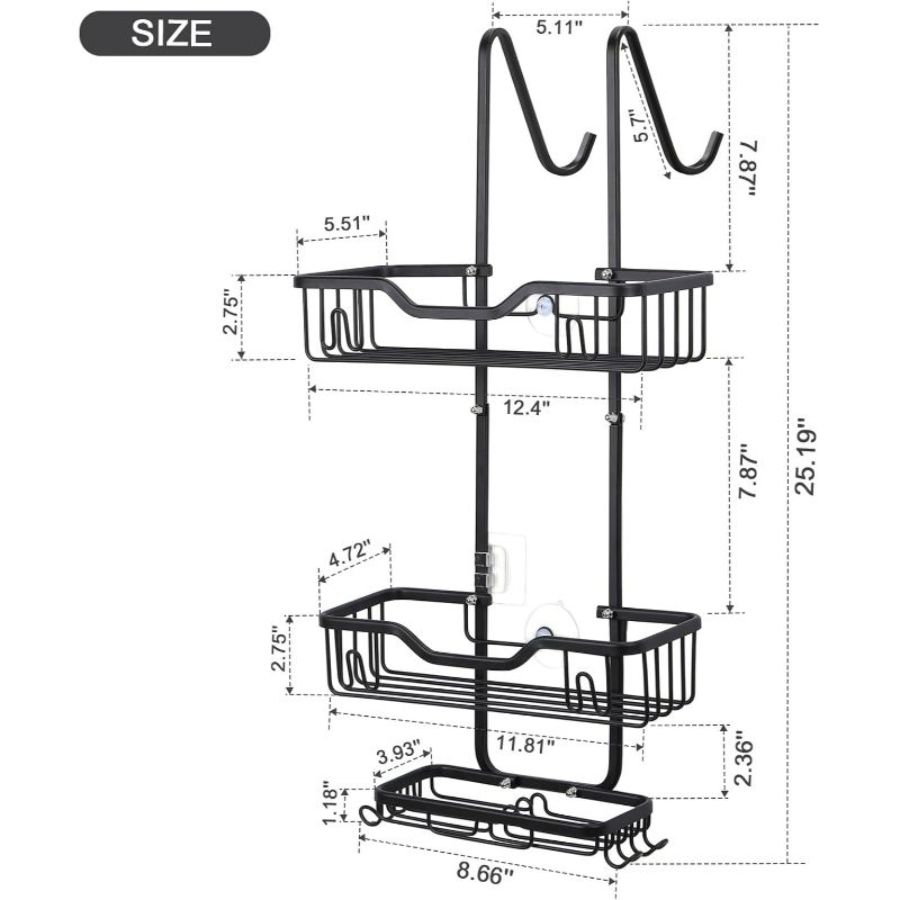

M aluminum bathroom basket behind the door Dual Use On Both Sides чёрный
