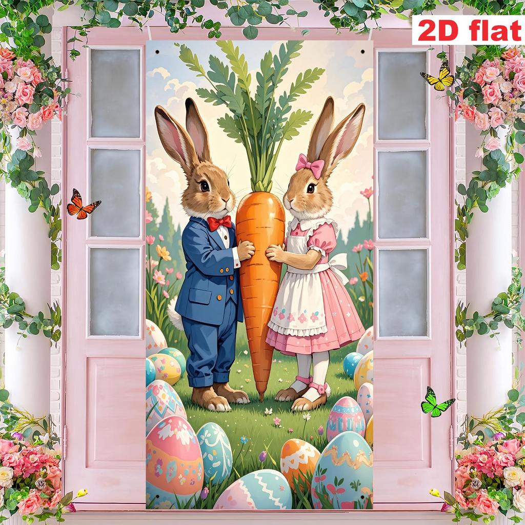 Colorful Easter Egg Rabbit Door Curtain Party Decoration Banner