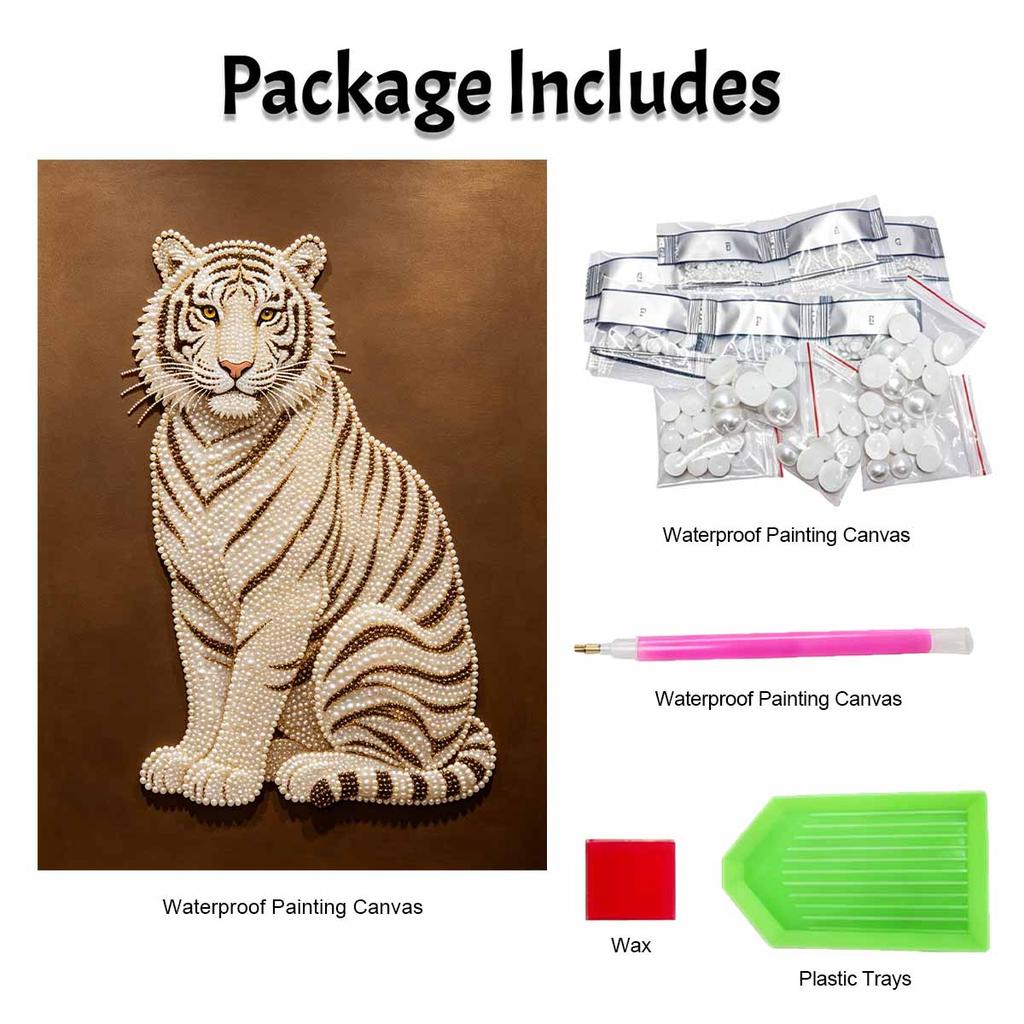 5D DIY Pearl Diamond Painting Kit Majestic White Tiger Full Drill Embroidery Mosaic Art Home Wall Decor Gift