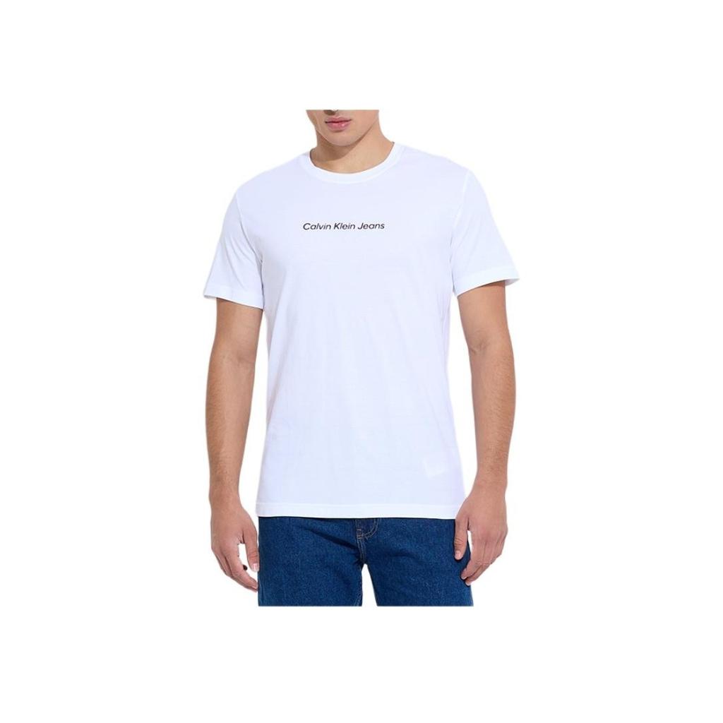 Calvin Klein Letter Logo Print Loose Fit Crew Neck Short Sleeve T-Shirt Men Tops White J30J324646-YAF