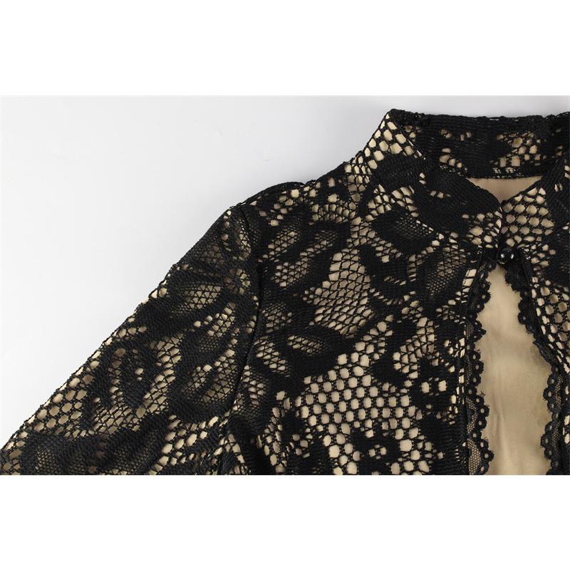 Damemote Sexy blonder Blomster Mesh hul slank langermet kjole