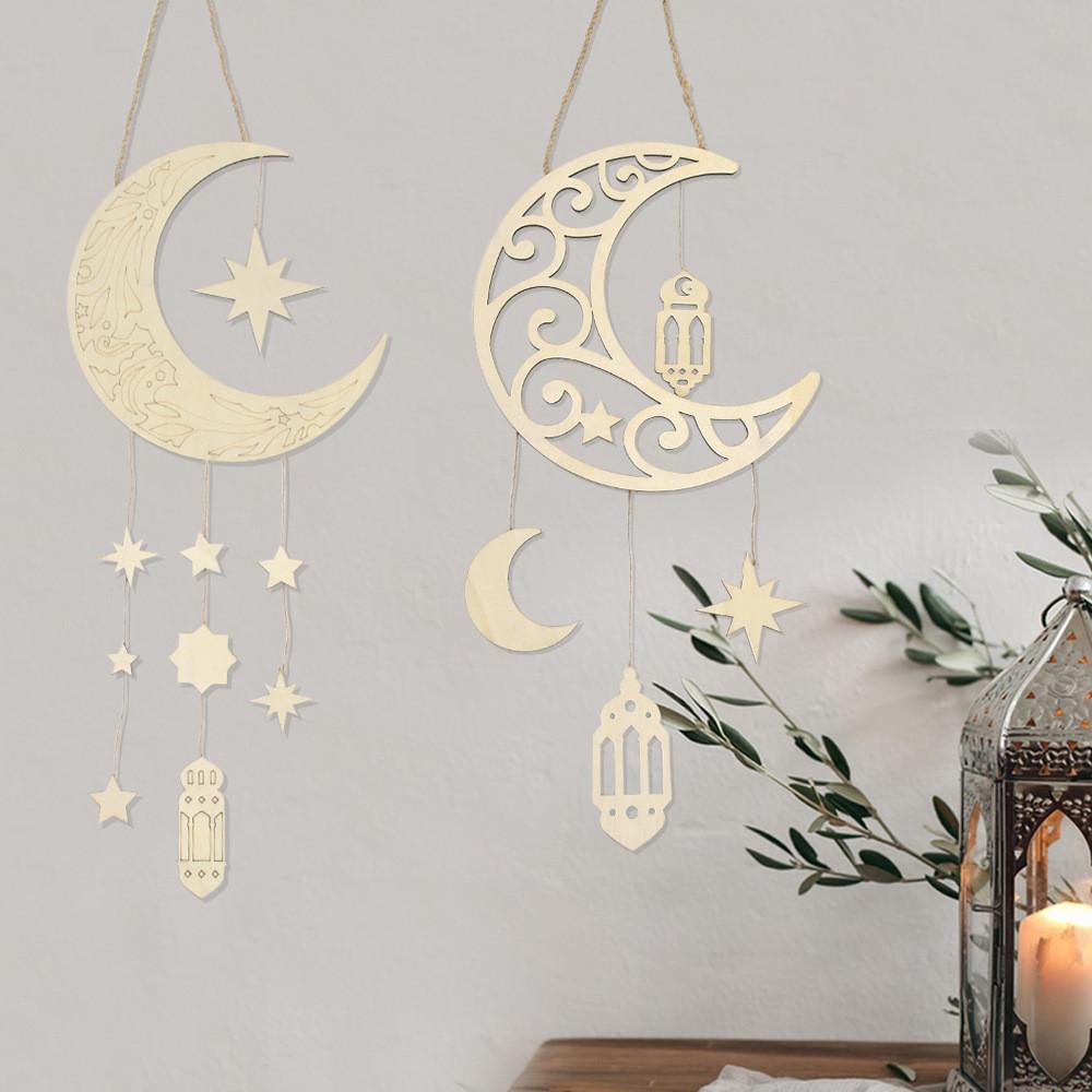 Eastern Middle Captivating Star Moon Wooden Decorative Pendant For Stylish Settings Home