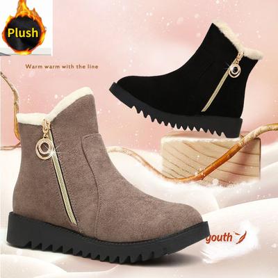 Botas de invierno para mujer, botas de nieve a la moda con cremallera, zapatos de felpa cálidos para mujer, botines de plataforma antideslizantes, botas planas nuevas para mujer