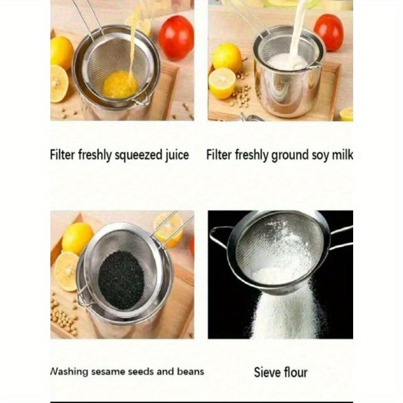 3pcs(S-M-L) Stainless Steel Fine Mesh Strainer with Handle - Kitchen Tool for Sifting and Sieving