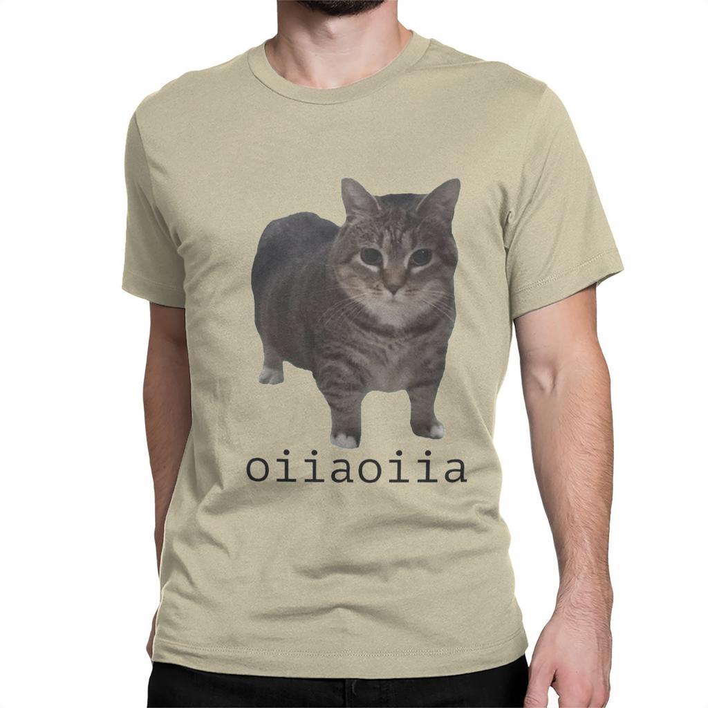 Brainrot Katze T-Shirts Herren 100% Baumwolle Lustiges T-Shirt Rundhals oiiaoiia Katze T-Shirts Kurzarm Kleidung 4XL 5XL 6XL