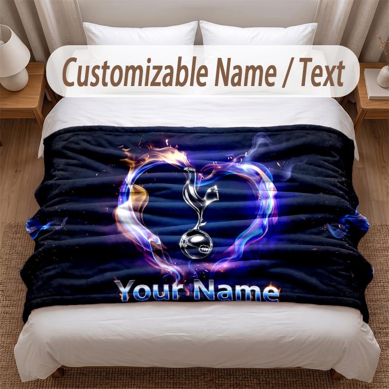 Tottenham Hotspur FC Printed Flannel Blanket Custom Name Text Soft Warm Throw For Bedroom Holiday Gift