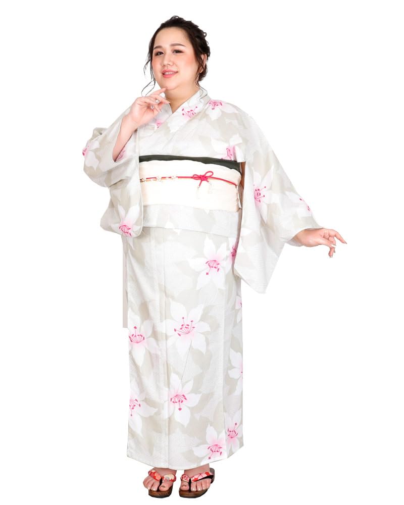 Kimono Hiroba Yu Plus Size Yukata Set and Includes and Dressing Plus Size Yukata Set for Plus Size Large Floral Classic Women's (Sizes 2L, 3L, 4L, 5L)