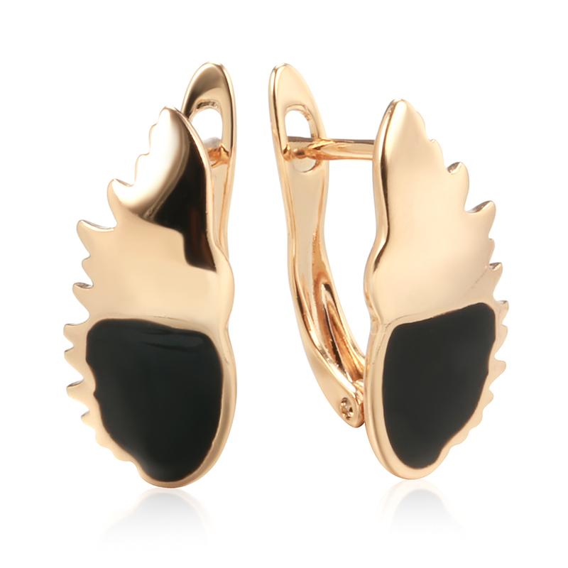 

Fashion Glossy Women Dangle Earrings Rose Gold Color Geometry Black Enamel Earrings High Quality Daily Jewelry