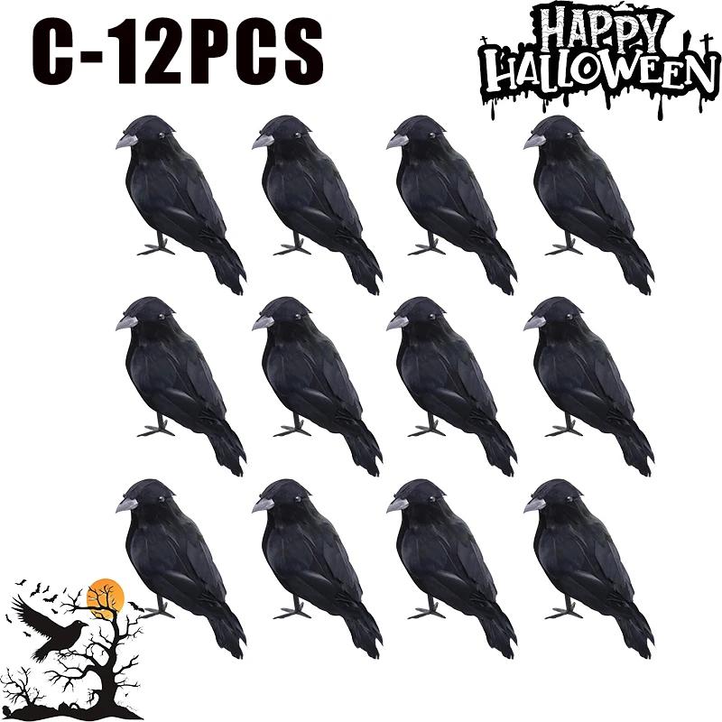 Spooky Halloween Black Crow Feather Decor Set Scary Ravens for Outdoor Garden Party Decoration Creepy Bird Themed Ornaments