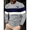 Men's Fashion Eagle Print Long Sleeved T-shirt Casual Round Neck