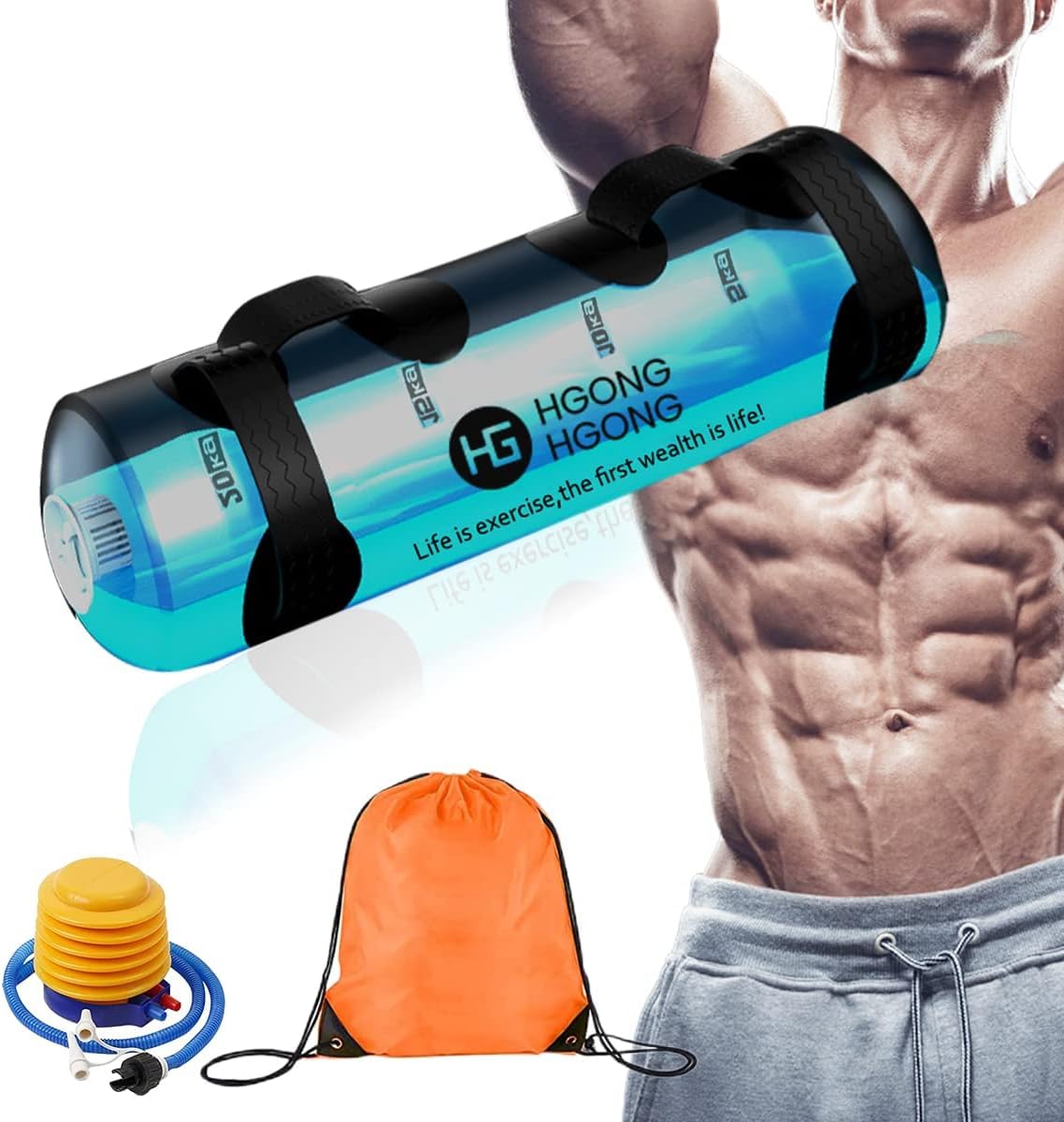 HG HGONG HGONG Water Bag for Core Training, Max Weight 20kg/35kg, Strength Training Equipment, Core Training, Barbell, Easy Weight Adjustment with Gra
