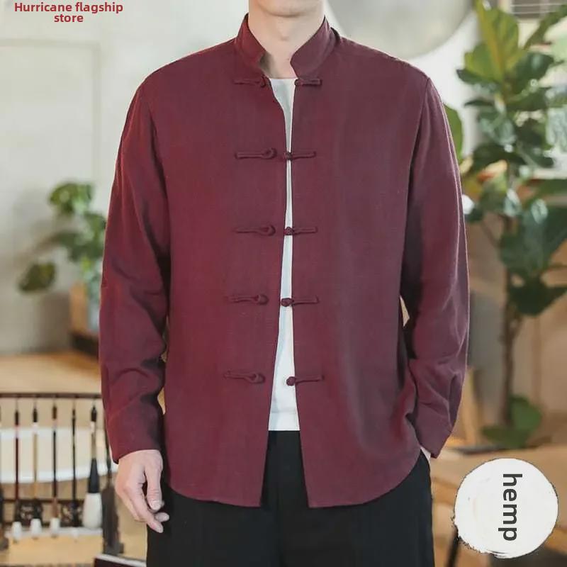 Salgsfremmende Stor Størrelse Retro Kinesisk Tangdrakt Skjorte - Herre Langermet Høst Fritid Munkestil