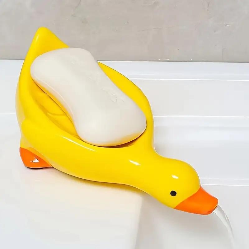 1Pc Self Draining Duck-Shaped Soap Dish with Waterfall Design Convenient for Cleaning and Storage, Bathroom Accessory, Soap Dis