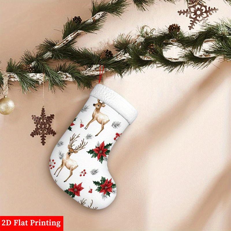 Christmas decoration fireplace hanging stockingChristmas Stocking with Deer & Poinsettias Design - 2D Flat Pri