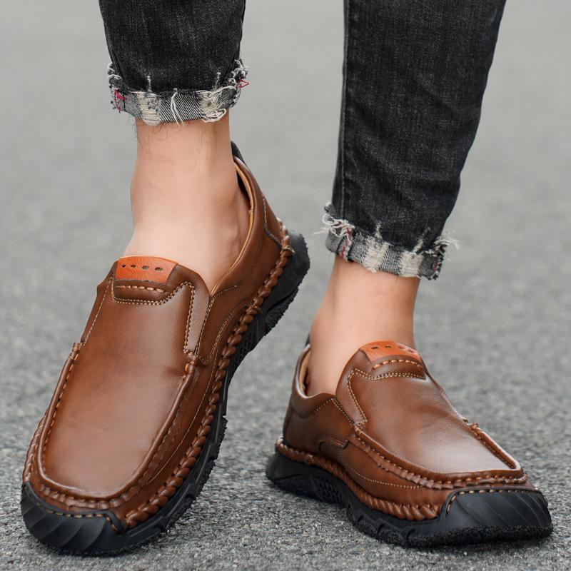 Men's Large Size Pure Handmade Sewing Casual Rubber Leather Shoes Soft Soles Wedding Shoes 38-48