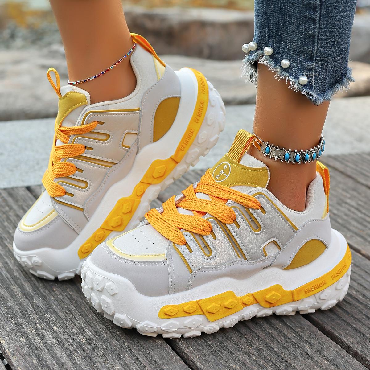 

Модные женские кроссовки Модные кроссовки на платформе для тенниса Женская обувь Дизайнерская обувь на толстой подошве Каблуки Кроссовки Новые Розы Повседневная обувь на шнуровке 35 жёлтый