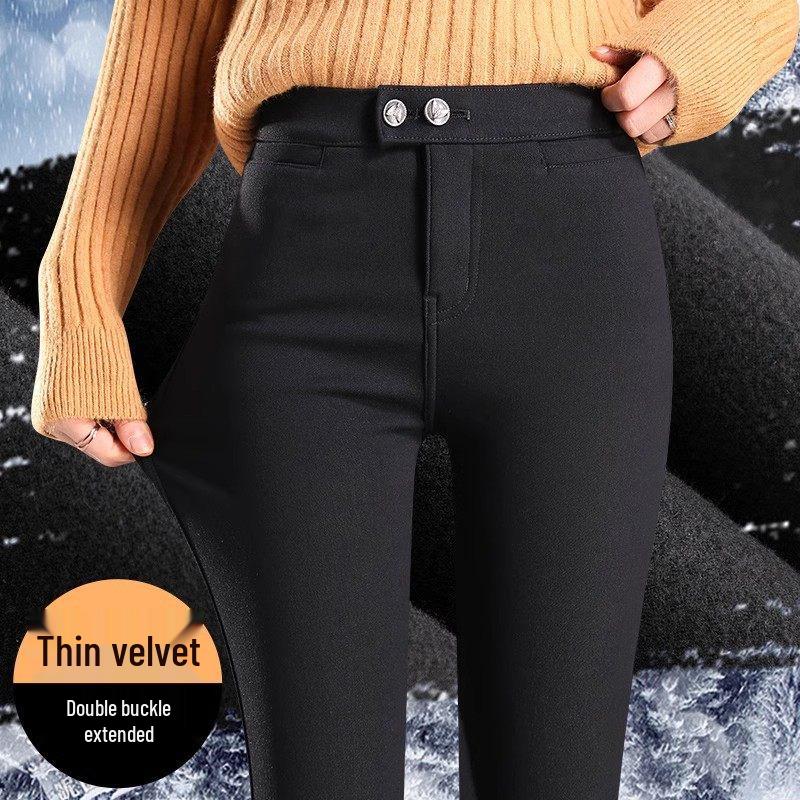 Tall Women's Stretchy Black Pencil Leggings with Plus Velvet for Spring/Autumn/Winter