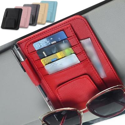 Car Sunshade Card Holder Multi-Pocket PU Leather Auto Sun Visor Storage Bag Clip Sunglasses Holder Car Interior Accessories
