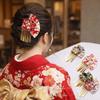 Cute Elegant Kimono Hair Clip Metal Tassel Traditional Fan Shape Hairpin Sakura Flower Cloth Faux Pearl Decor Hair Clip Girls