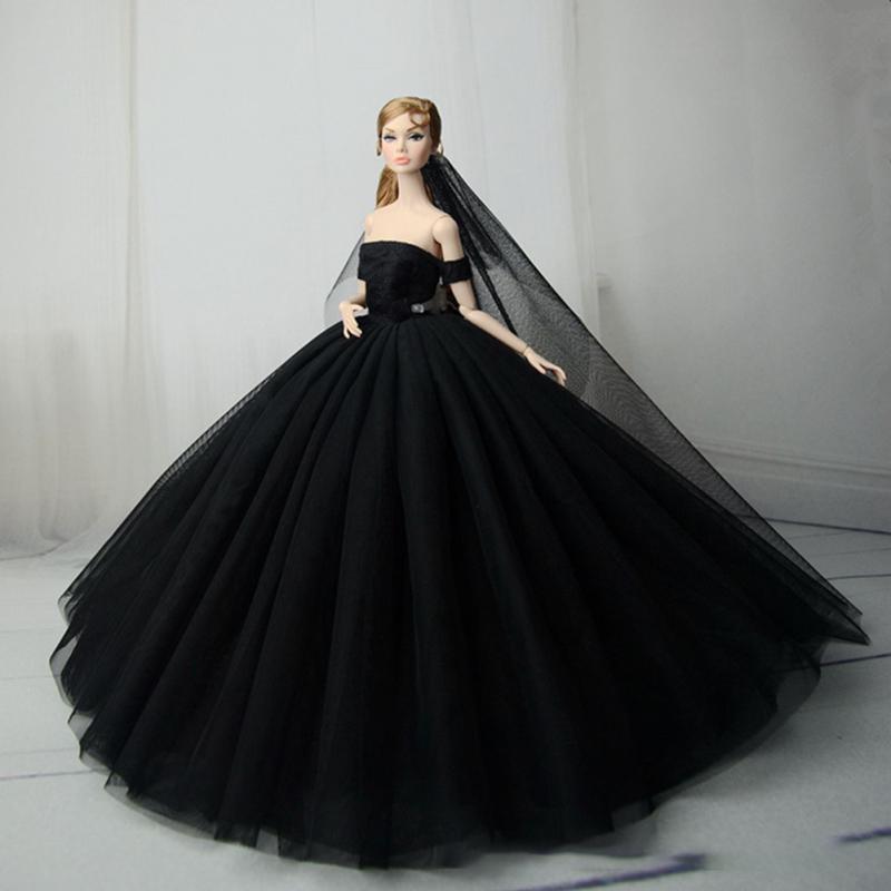 Elegant Boat Neck Collar Wedding Dress Tutu Dress Evening Long Dress for 30cm Dolls