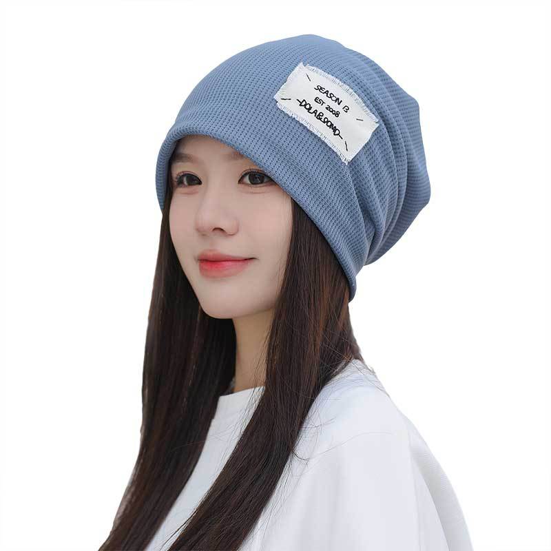 Women's windproof versatile trendy knitted beanie, Japanese and Korean style, autumn and winter headwrap hat, warm and cold-proof, pure cotton