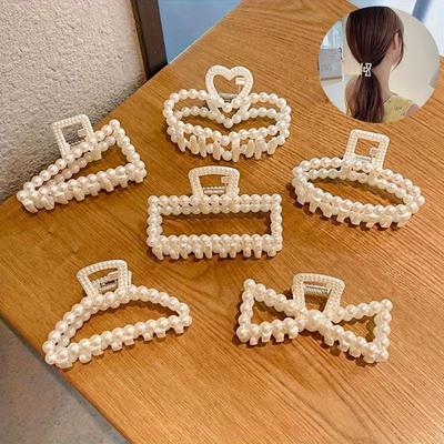Small Paragraph -- 6pcs Simple Elegant Temperament Clip Cute Girl Headdress 4cm Imitation Pearl Hair Clip Bath Hair French Retro